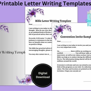 Plantillas de escritura de cartas imprimibles: tamaño carta de EE. UU. y A4, cartas de invitación a convenciones, color morado