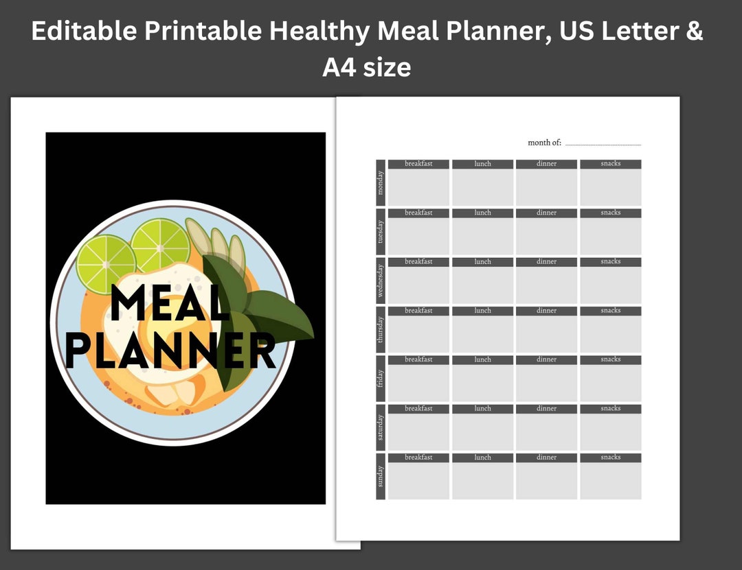 Editable Printable Healthy Meal Planner, US Letter &amp; A4 Size - Etsy