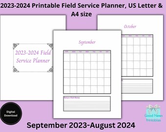 Druckbarer bearbeitbarer Field Service Planner 2023-2024, Planer für das neue Servicejahr, US Letter & A4-Größen