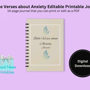 Versículos de la Biblia sobre la ansiedad Diario imprimible editable, tamaño carta y A4