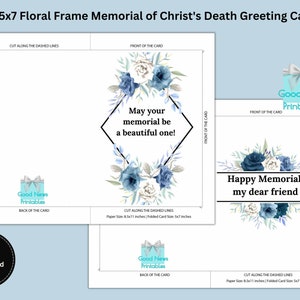 Dos tarjetas de felicitación con marco floral de 5 x 7 en memoria de la muerte de Cristo, tamaño carta de EE. UU.