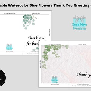 Cartões de agradecimento de flores azuis em aquarela para impressão
