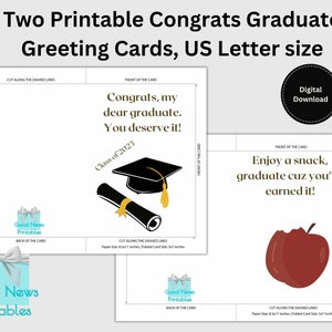 Two 5x7 Printable Congrats Graduate Greeting Cards, US Letter size, Graduation