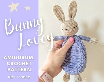 Bunny Crochet Pattern: Learn To Crochet Step By Step this Amigurumi Bunny Lovey, Crochet Rabbit Pattern, Security Blanket Gift for Newborn