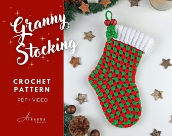 Stocking Crochet Pattern Christmas Stocking Pattern Crochet Granny Stitch Stocking Gifts Crochet Gift Pattern Crochet Video Tutorial and PDF