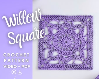 Willow Granny Square Crochet Pattern Video Tutorial Crochet Granny Square PDF Pattern Crochet Video Tutorial Granny Square Willow Pattern