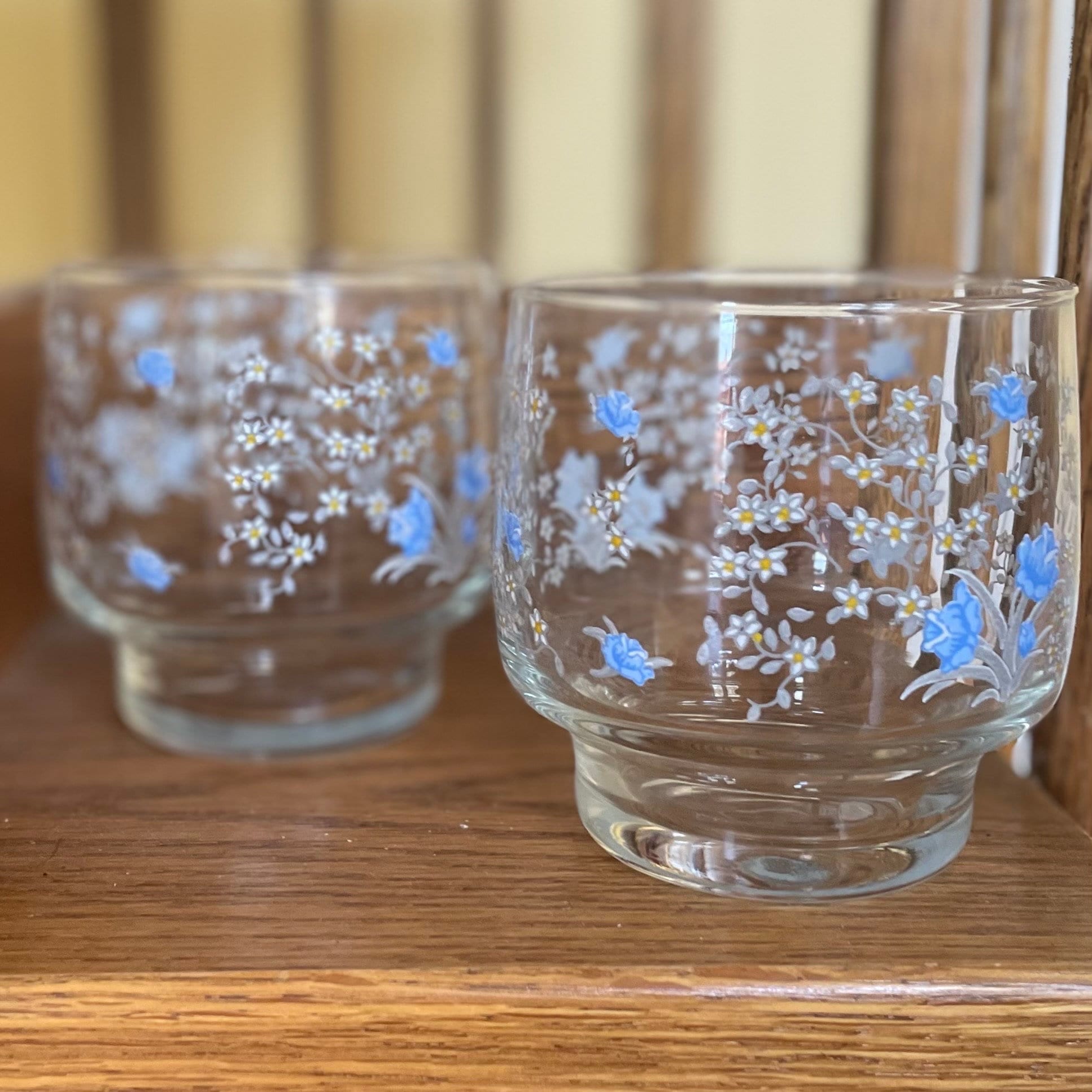 French Arcoroc Floral Small Drinking Glasses - Set of 4 - Style a