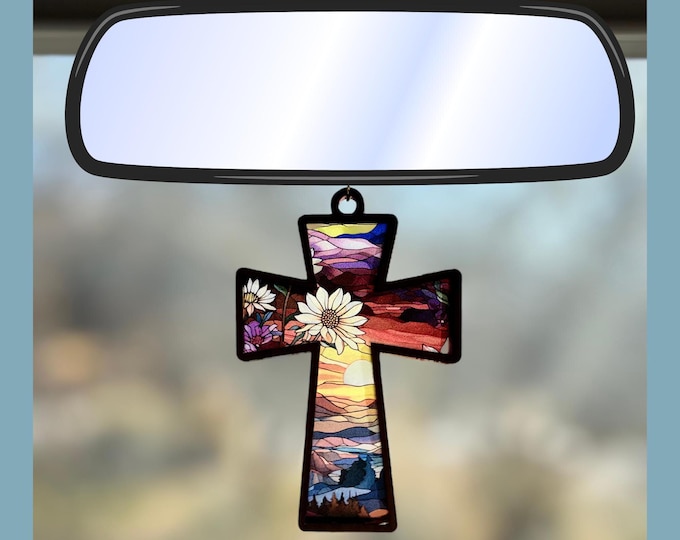 Cross Suncatcher Personalized Cross Car Charm for Christians, Rear View Mirror Charm