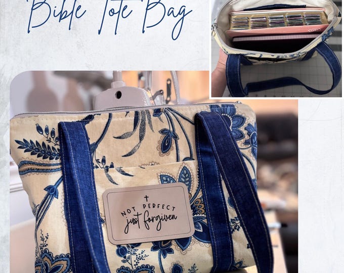 Bible Tote Bag with Zipper, Personalized Bible Cover for Women, Christian Gift for Church Girl, Bible Study Bag, Book Tote Shoulder Bag,