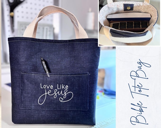 Bible Tote Bag | Christian Book Bag | Scripture Study Tote | Handmade Faith Gift