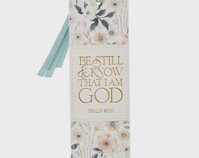 Be Still and Know White Leather Bible Bookmark – Psalm 46:10