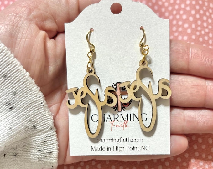 Handmade "Jesus" Wooden Earrings | Christian Jewelry, Faith Gift