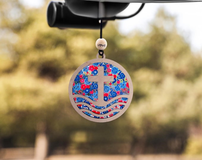 Americana Floral Car Charm | Christian Rearview Mirror Decor