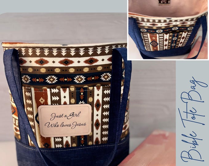 Bible Tote Bag | Christian Tote for Church & Bible Study | Handmade Scripture Bag | Shoulder Bible Bag Gift Aztec