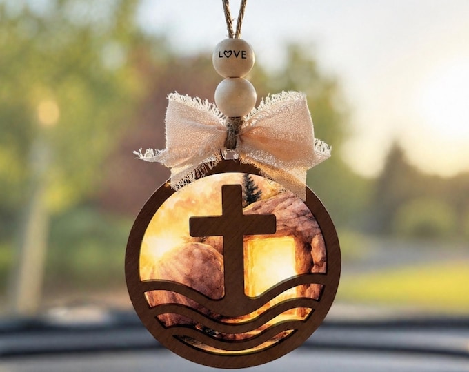 Christian Rearview Mirror Charm for Women, Cross Car Charm, Religious Car Decor, Faith Car Accessory, Cute Core, Jesus Resurrection