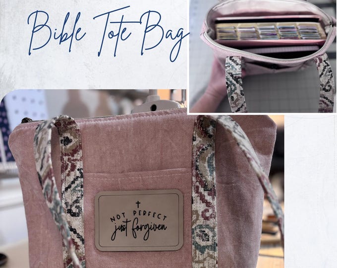 Bible Tote Bag with Zipper, Personalized Bible Cover for Women, Christian Gift for Church Girl, Bible Study Bag, Book Tote Shoulder Bag,