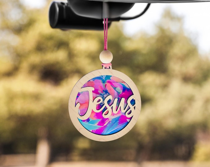 Jesus Car Charm | Floral Christian Rearview Mirror Ornament