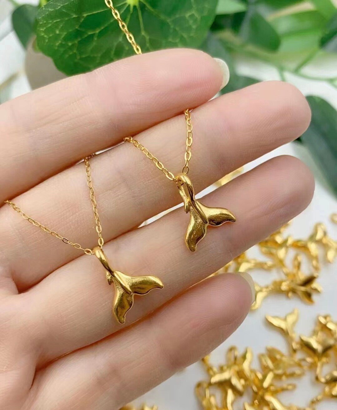 24K Real Gold Mermaid Tail Charm Necklace 18K Solid Gold O Etsy