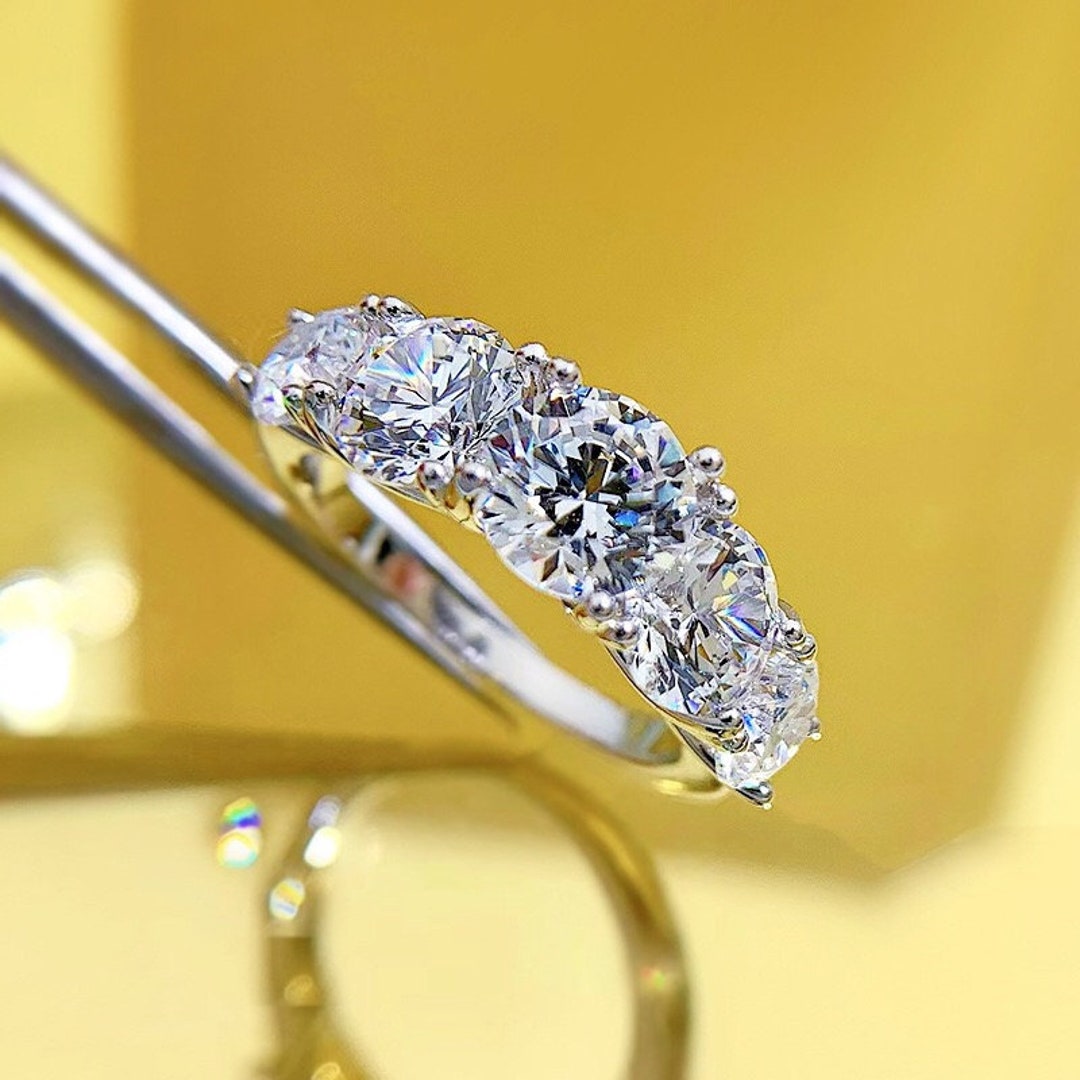 Simulated Diamond Ring Proposal Ring 5 Stone Diamond Etsy