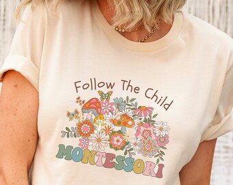 Retro Montessori School Teacher Shirt, Montessori Teacher Gift, Follow The Child Montessori Shirt, Montessori Teacher Crew Appreciation Gift