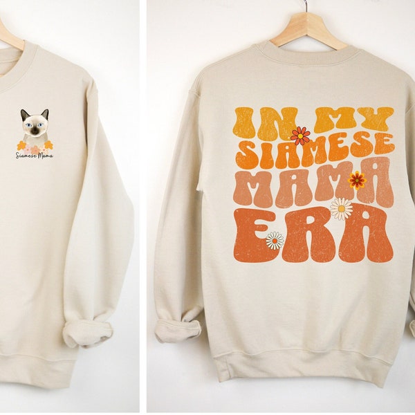 Boho Siamese Mama Sweatshirt, In My Cat Mama Era Siamese Mom Sweater, Retro Siamese Mom Sweatshirt, Gift for Siamese Lover, Siamese Owner