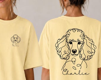 Custom Poodle Line Art Comfort Colors Shirt, Personalized Dog Mom Tee, Pet Portrait Shirt, Custom Dog Memorial Shirt, Pet Lover Gift