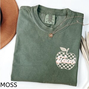 Checkered Teacher Shirt Comfort Colors®, Retro Apple Teacher Shirt, Gift for Teacher, Back to School, Teacher Appreciation, Cute Teach Shirt