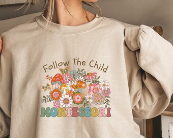 Moletom retrô de professor de escola Montessori, presente de agradecimento ao professor Montessori, moletom Wildflower Montessori Squad, equipe Montessori