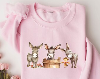 Watercolor Baby Donkey Sweatshirt, Funny Farm Animal Sweatshirt Women, Donkey Mom Sweatshirt, Gift for Donkey Lovers, Farm Girl Sweatshirt