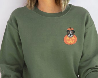 Halloween Bulldog Lover Sweatshirt, Pumpkin Bulldog Mom Halloween Shirt, Bulldog Dad Halloween Gift, Fall Sweatshirt for Bulldog Lovers