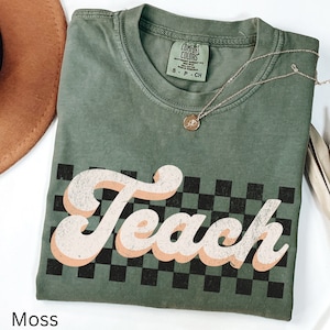 Comfort Colors® Teach Shirt, Cute New Teacher Shirt, Teacher Appreciation, Checkered Back to School Shirt, Elementary School Teacher Shirt