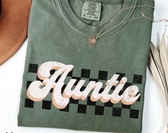 Chemise à carreaux tante Comfort Colors®, t-shirt tante rétro, cadeau pour tante, chemise nouvelle tante, faire-part de naissance tante, chemise tante cool vintage