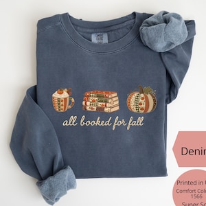 Faux Patchwork Book Lover Sweatshirt, All Booked For Fall Sweatshirt, Comfort Colors Fall Reading Shirt, Reader Gift, Book Club Gift