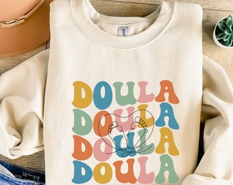 Retro Doula Sweatshirt, Birth Doula Sweatshirt, Doula Birthday Gift, Boho Doula Shirts, Midwife Student, Postpartum Doula Sweatshirt