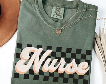 Checkered Nurse Shirt Comfort Colors®, Retro Nurse Shirt, Gift for Nurse, RN Shirt, Registered Nurse Shirt, New Nurse Graduation Gift