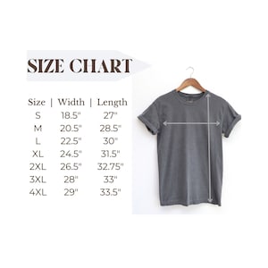 May include: Size chart for a t-shirt with measurements in inches. The chart shows the width and length of the shirt in sizes S, M, L, XL, 2XL, 3XL, and 4XL.