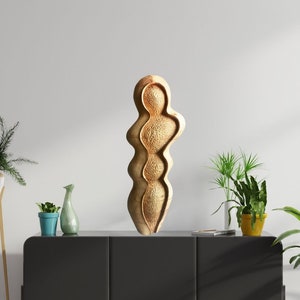 Handcarved Wooden Sculpture for Modern Home Decor -  Handmade Contemporary Tabletop Statue - Nature Inspired Large Wood Sculpture on Stand