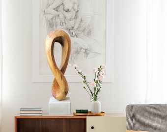 Loop Modern Wood Sculpture on Stand - Contemporary Minimalist