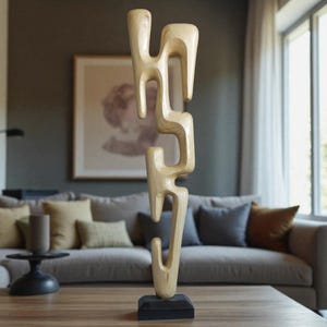 Handmade Abstract Fir Wood Sculpture: Minimalist Home Decor