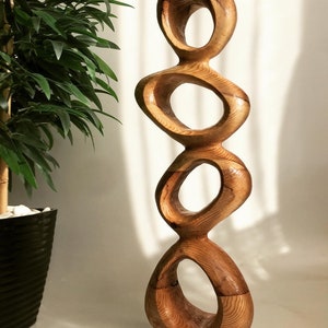 Mid-Century Inspired Large Wood Sculpture on Stand Contemporary Minimalist Elegance Modern Rustic Sustainable Statement Piece image 2