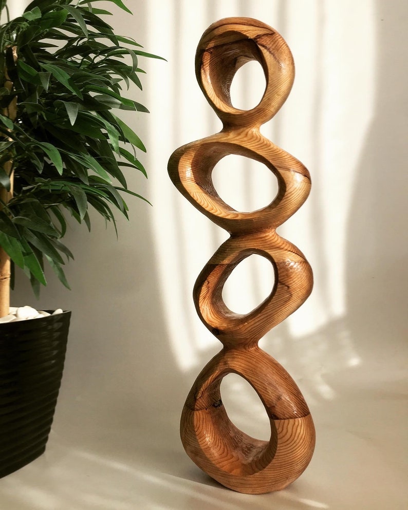 Mid-Century Inspired Large Wood Sculpture on Stand Contemporary Minimalist Elegance Modern Rustic Sustainable Statement Piece image 2