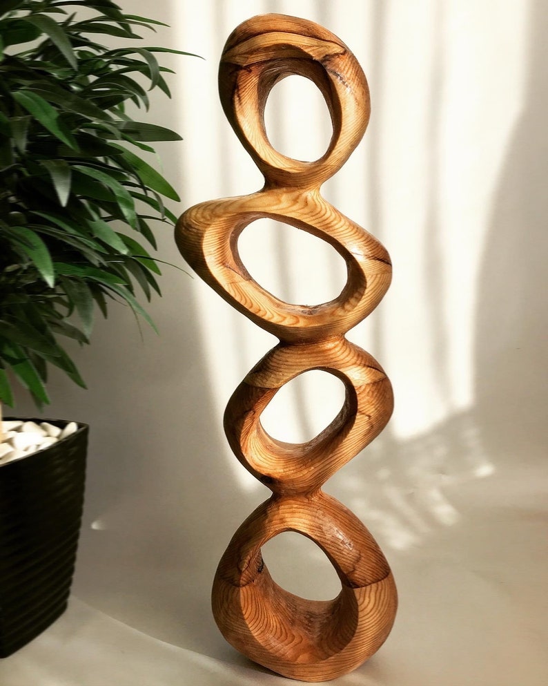 Mid-Century Inspired Large Wood Sculpture on Stand Contemporary Minimalist Elegance Modern Rustic Sustainable Statement Piece image 3
