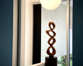 Mid-Century Inspired Large Wood Sculpture on Stand - Contemporary Minimalist Elegance - Modern Rustic Sustainable Statement Piece -