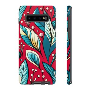 Tough Phone Case Retro Blue Leaves IPhone, Samsung, Google