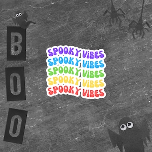 Spooky Vibes Sticker | Halloween Aesthetic Vinyl Decal | Cute Ghost Sticker for Laptop, Water Bottle, Journal | Fall Spooky Season Decor