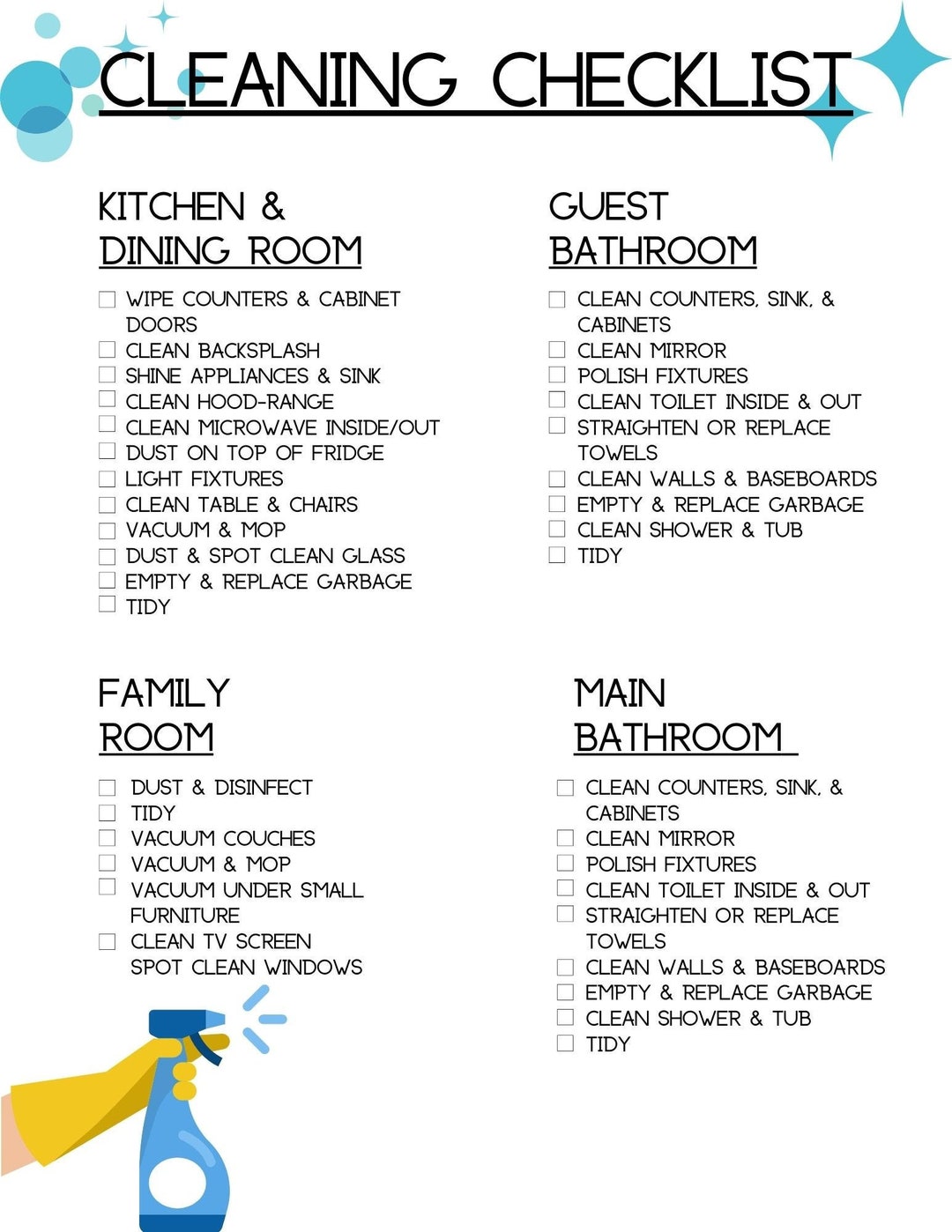Basic Cleaning Checklist Etsy