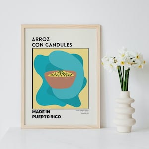 Food Poster, Puerto Rico Rice Printable Wall Art - Digital Download, Retro Food Print