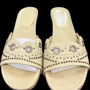 Miu Miu Pale Green  Leather & Wood Kitten Heel Slides - 37.5  Prada