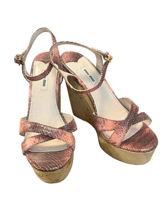 Miu Miu Pink Snake & Cork Platform Sandals - 39.5