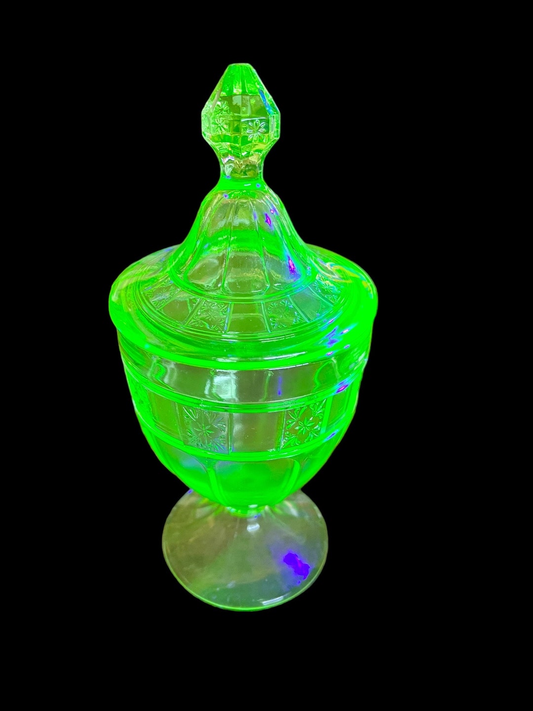 Antique Uranium Glass Footed Candy Dish With Lid Etsy